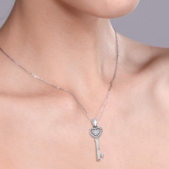 Certified 0.51ct Key Diamond Necklace Moissanite Charles Colvard 925 Sterling - Picture 3 of 5